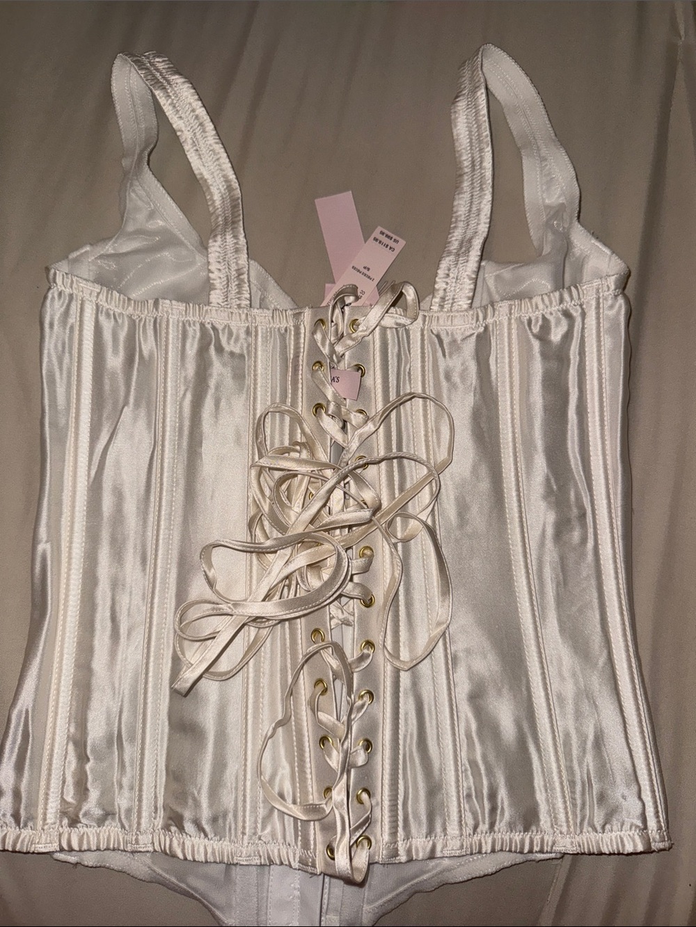 Victorias Secret Silk Lace-Up Corset Top in Ivory Size Small